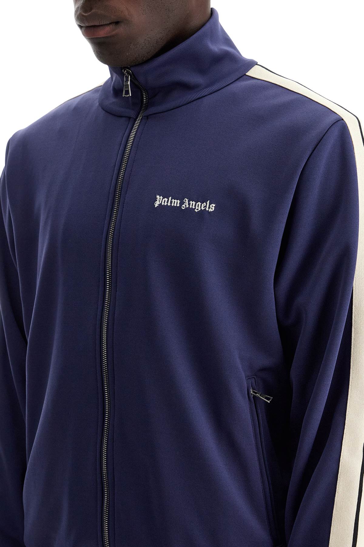 Contrast Band Track Jacket With Nine Words  - Blue