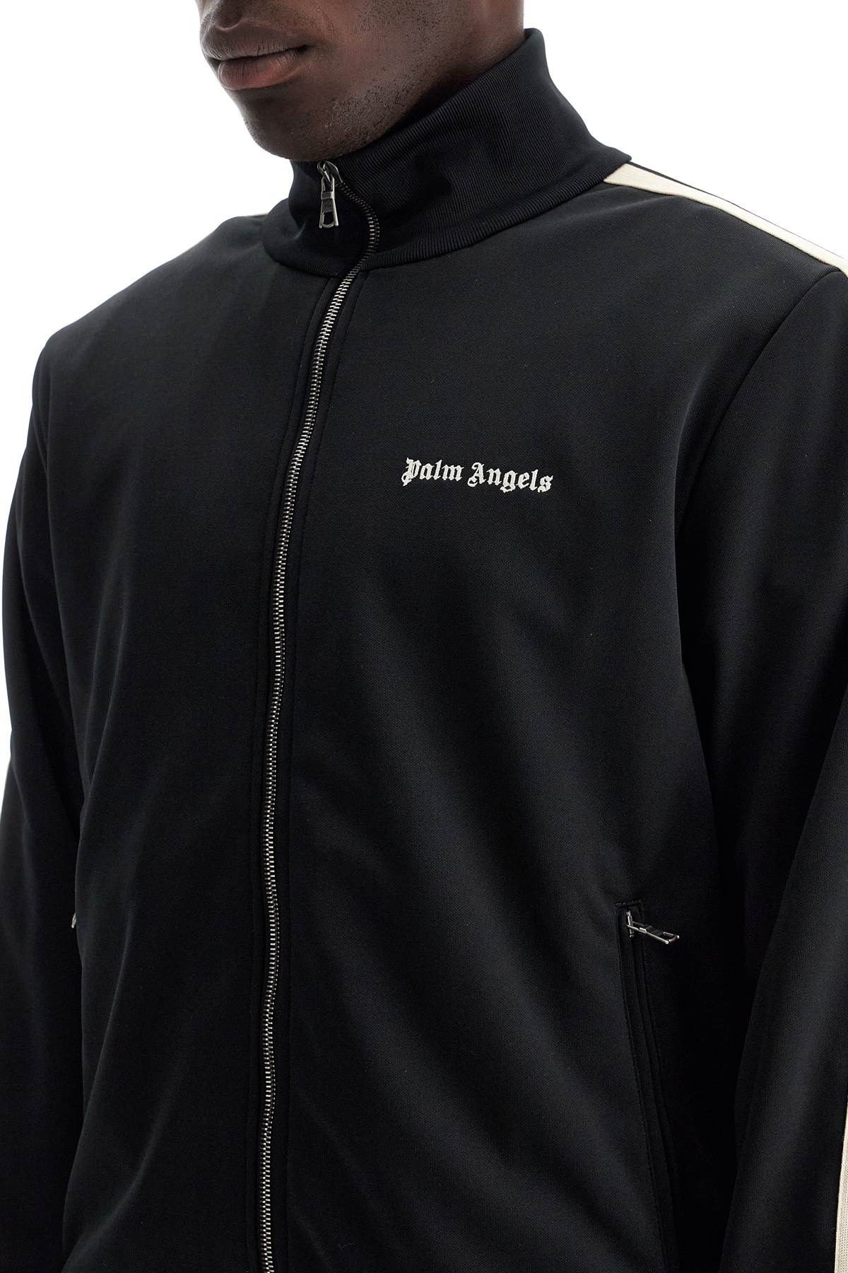 Contrast Band Track Jacket With Nine Words  - Black