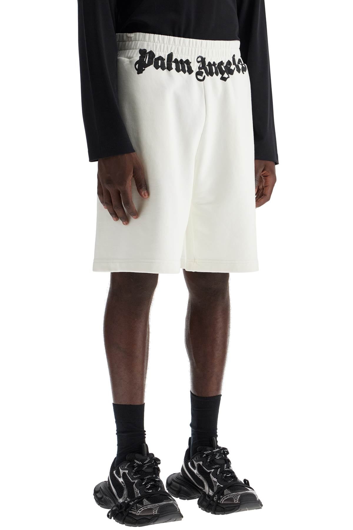 Sporty Bermuda Shorts With Logo Print  - White