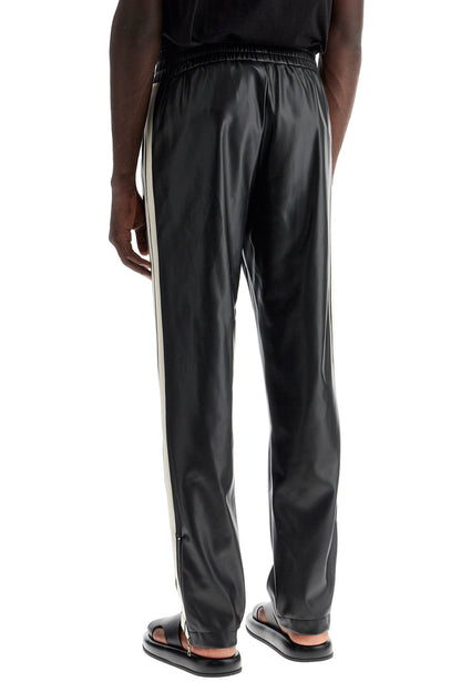 Faux Leather Joggers With Side Stripes  - Black