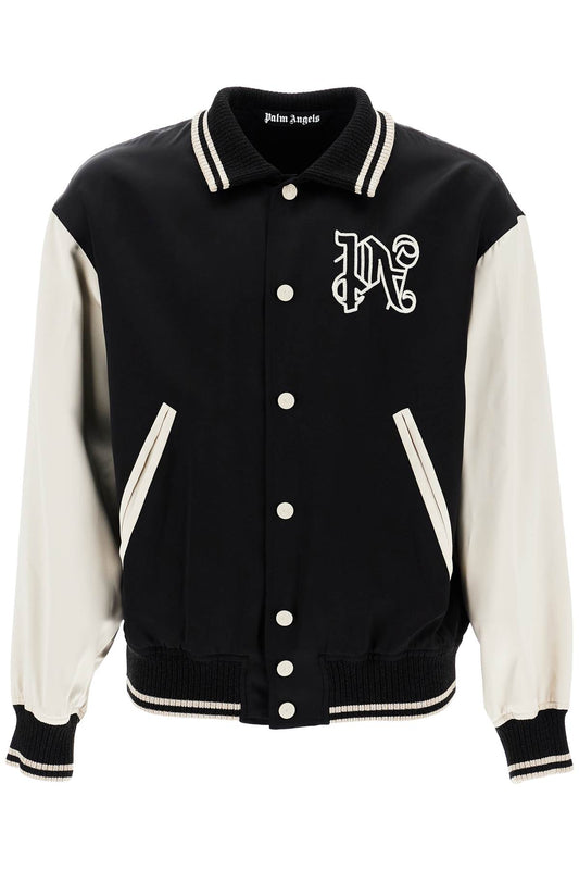 Satin Varsity Jacket For  - Black