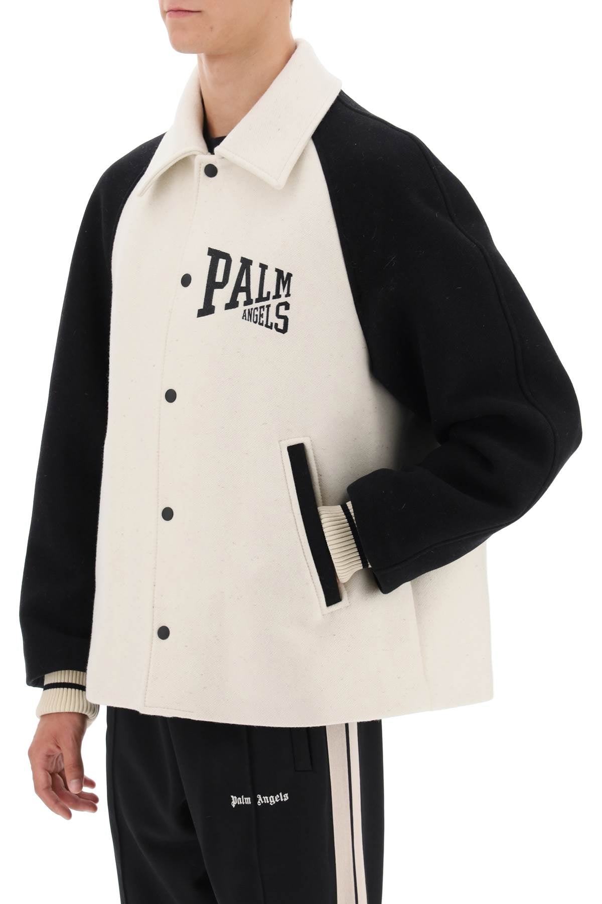 Wool Varsity Jacket With Embroidery  - White