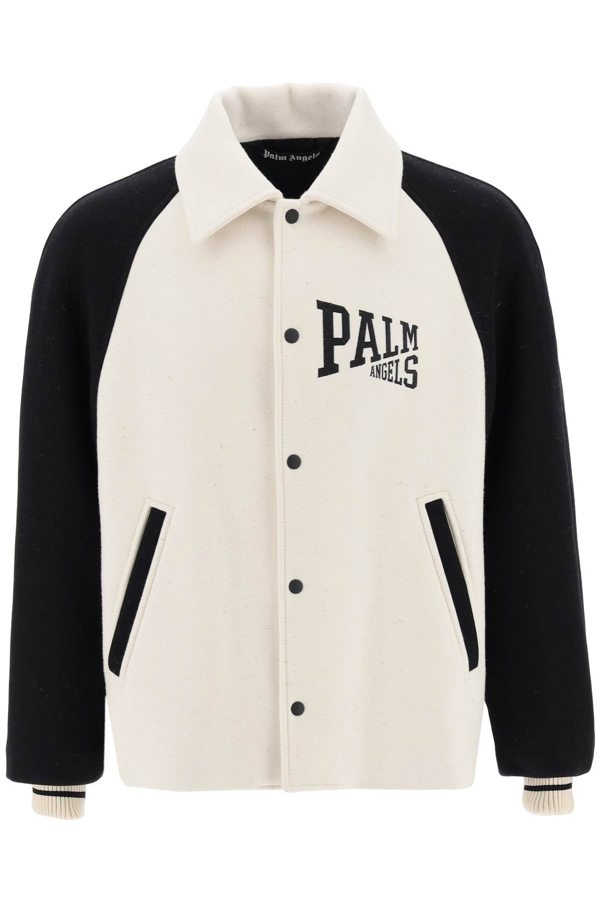 Wool Varsity Jacket With Embroidery  - White