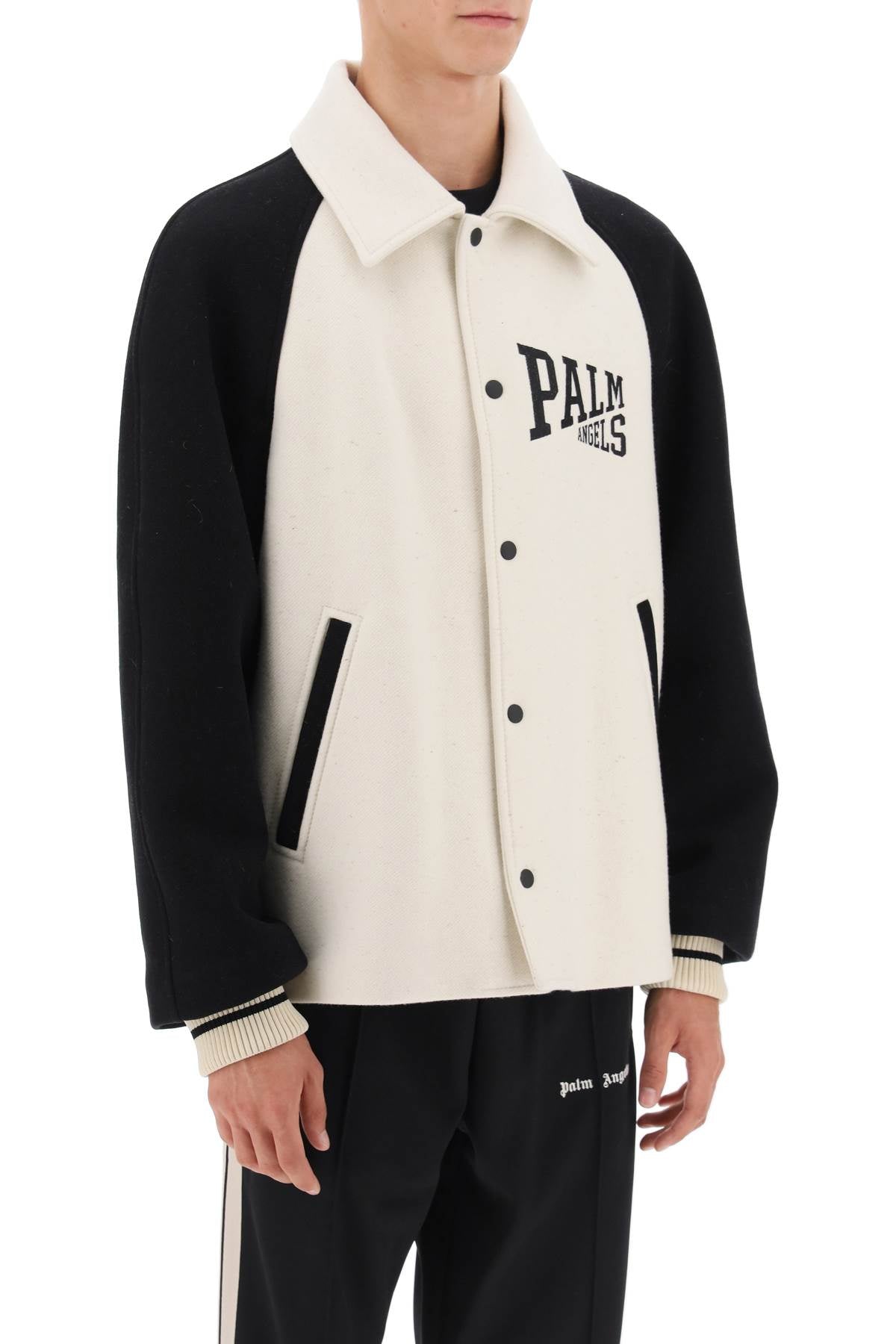 Wool Varsity Jacket With Embroidery  - White