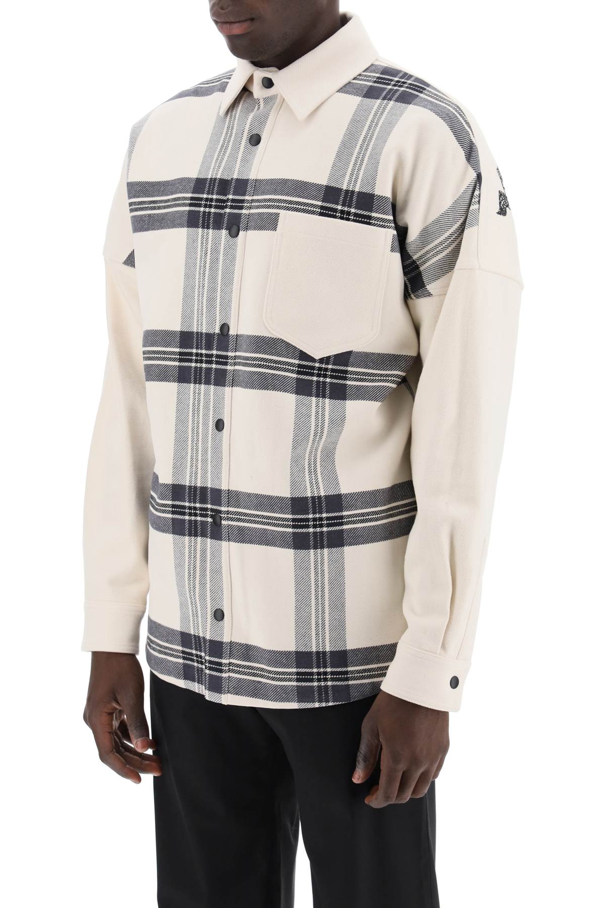 "plaid Overshirt With Embroidered Logo  - White