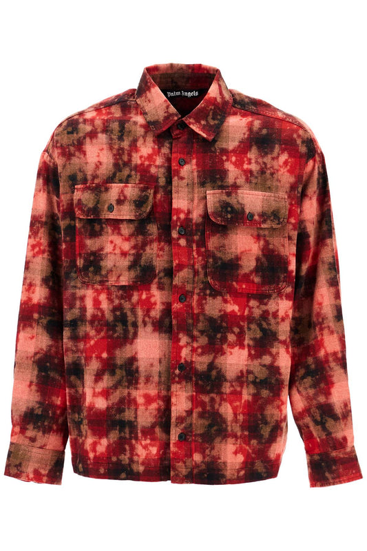 'flannel Shirt With Curved Logo  - Rosso