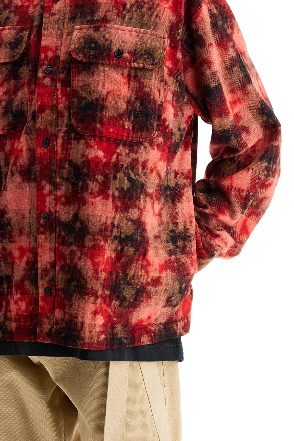 'flannel Shirt With Curved Logo  - Red