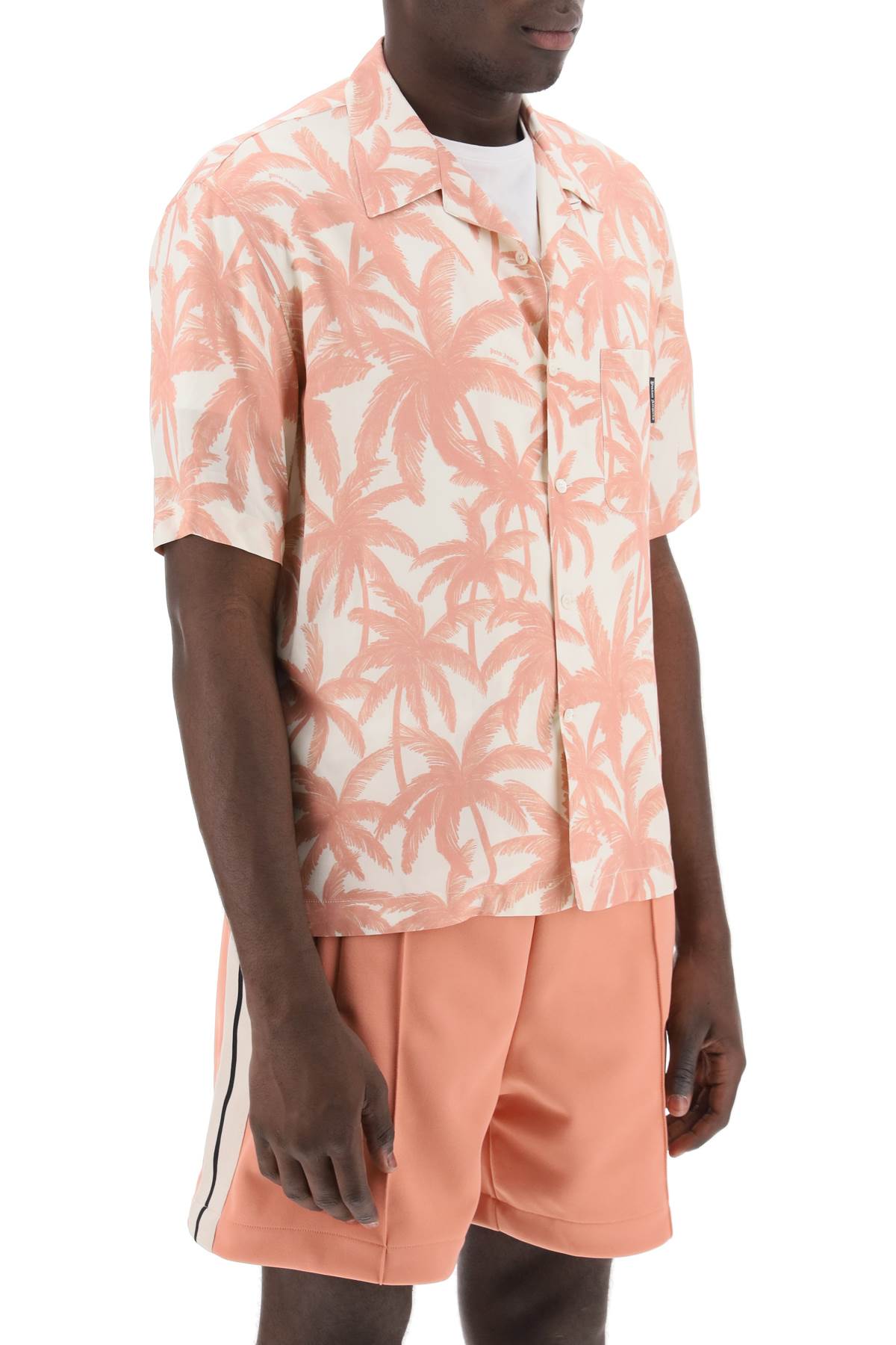 Bowling Shirt With Palms Motif  - Pink