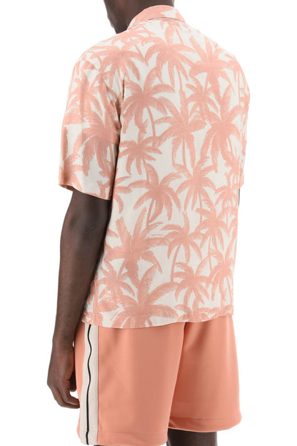 Bowling Shirt With Palms Motif  - Pink