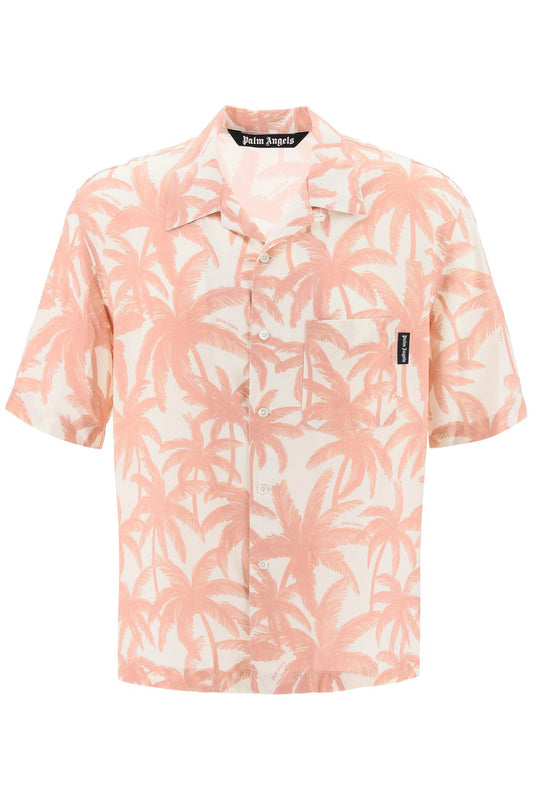 Bowling Shirt With Palms Motif  - Pink