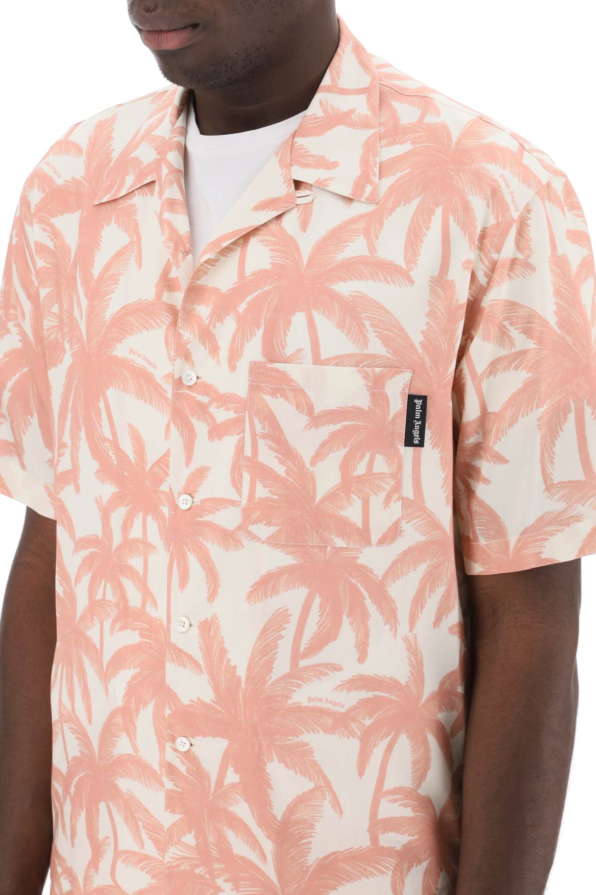 Bowling Shirt With Palms Motif  - Pink