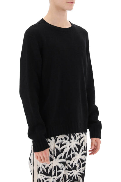 Wool Sweater With Logo Intarsia  - Black