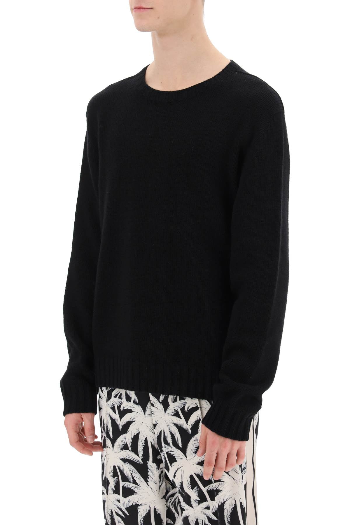 Wool Sweater With Logo Intarsia  - Black