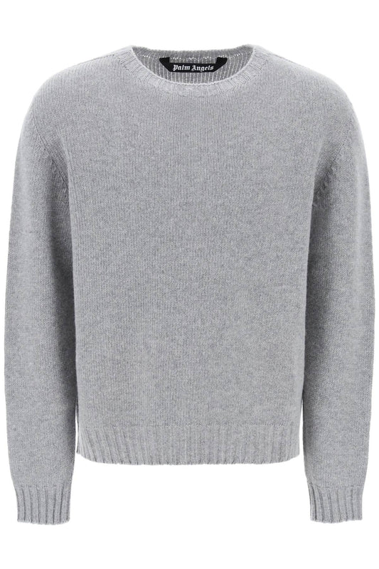 Wool Sweater With Logo Intarsia  - Grey