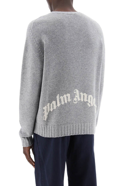 Wool Sweater With Logo Intarsia  - Grey