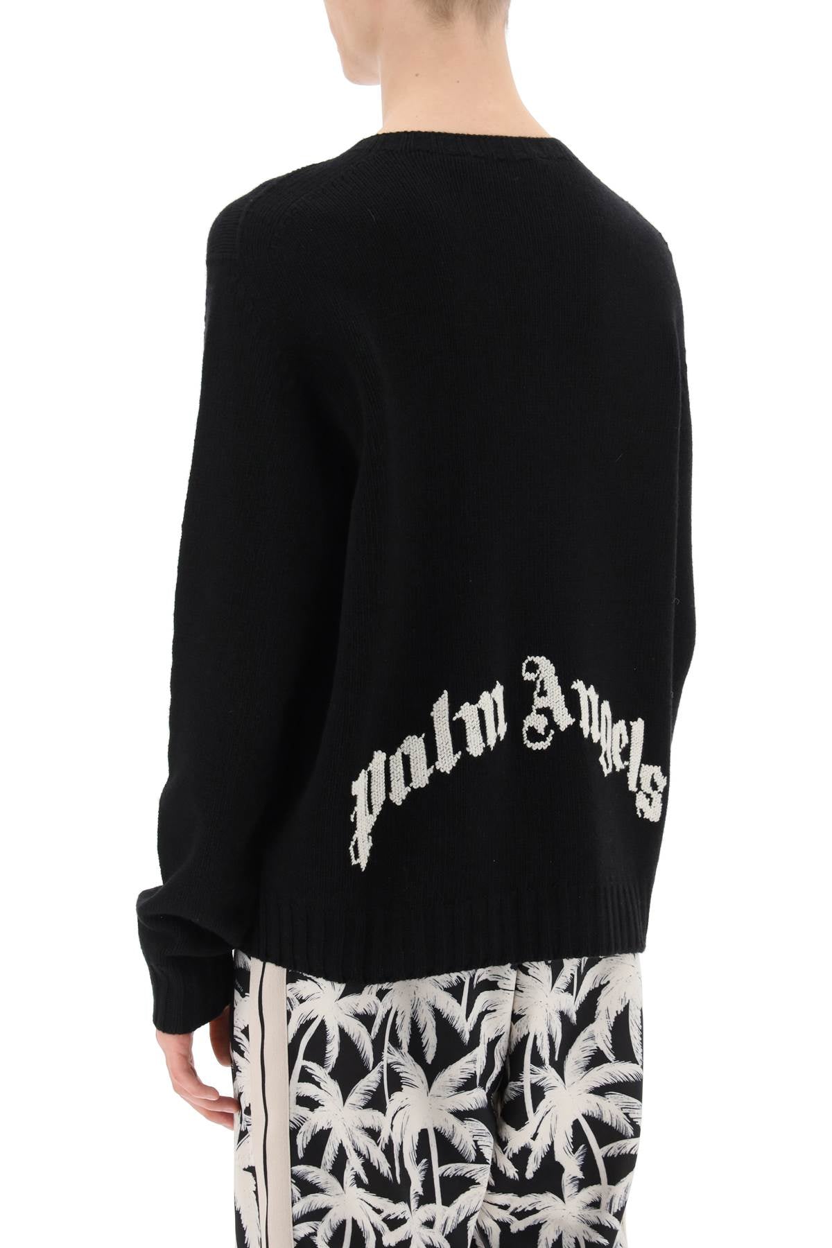 Wool Sweater With Logo Intarsia  - Black