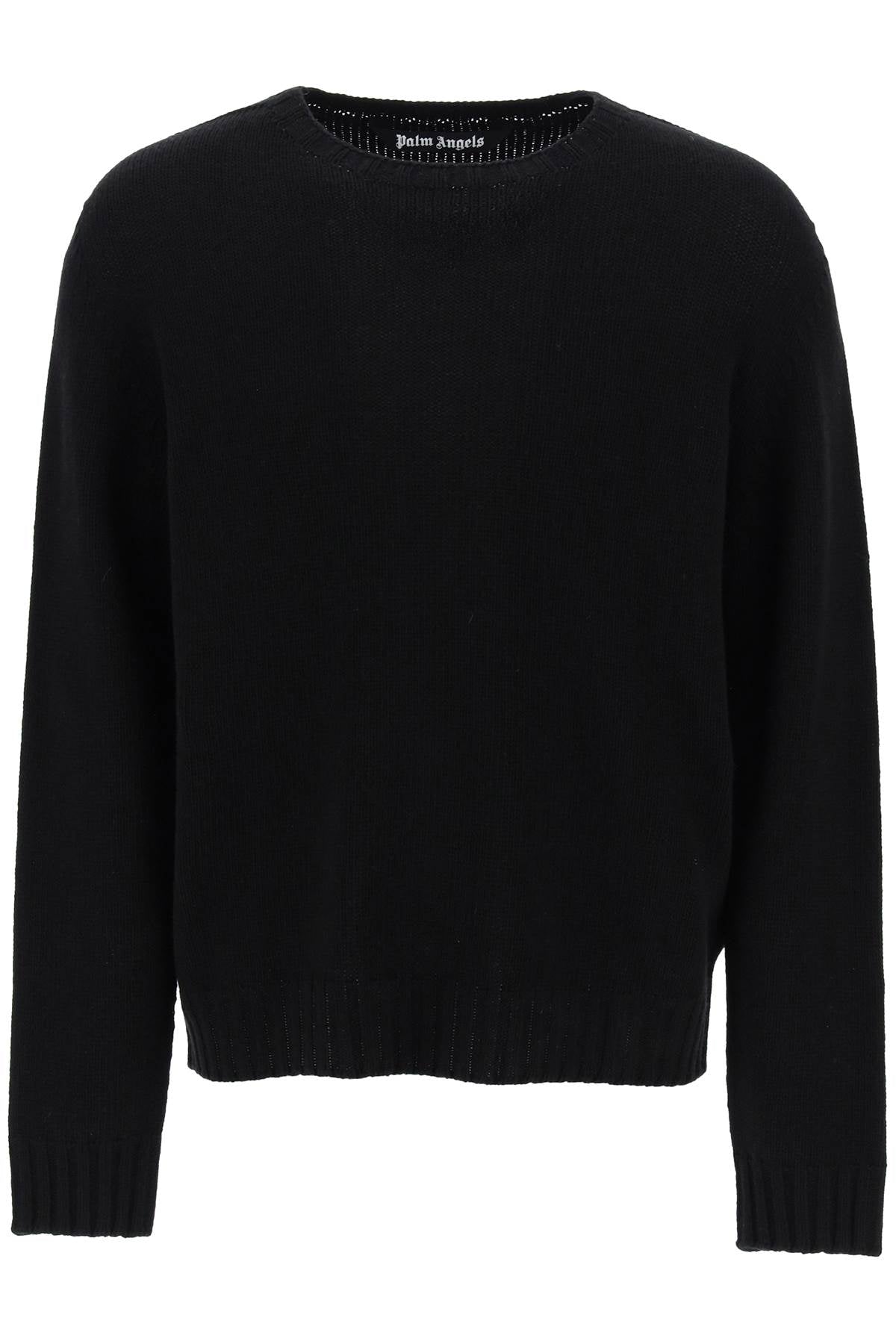 Wool Sweater With Logo Intarsia  - Black