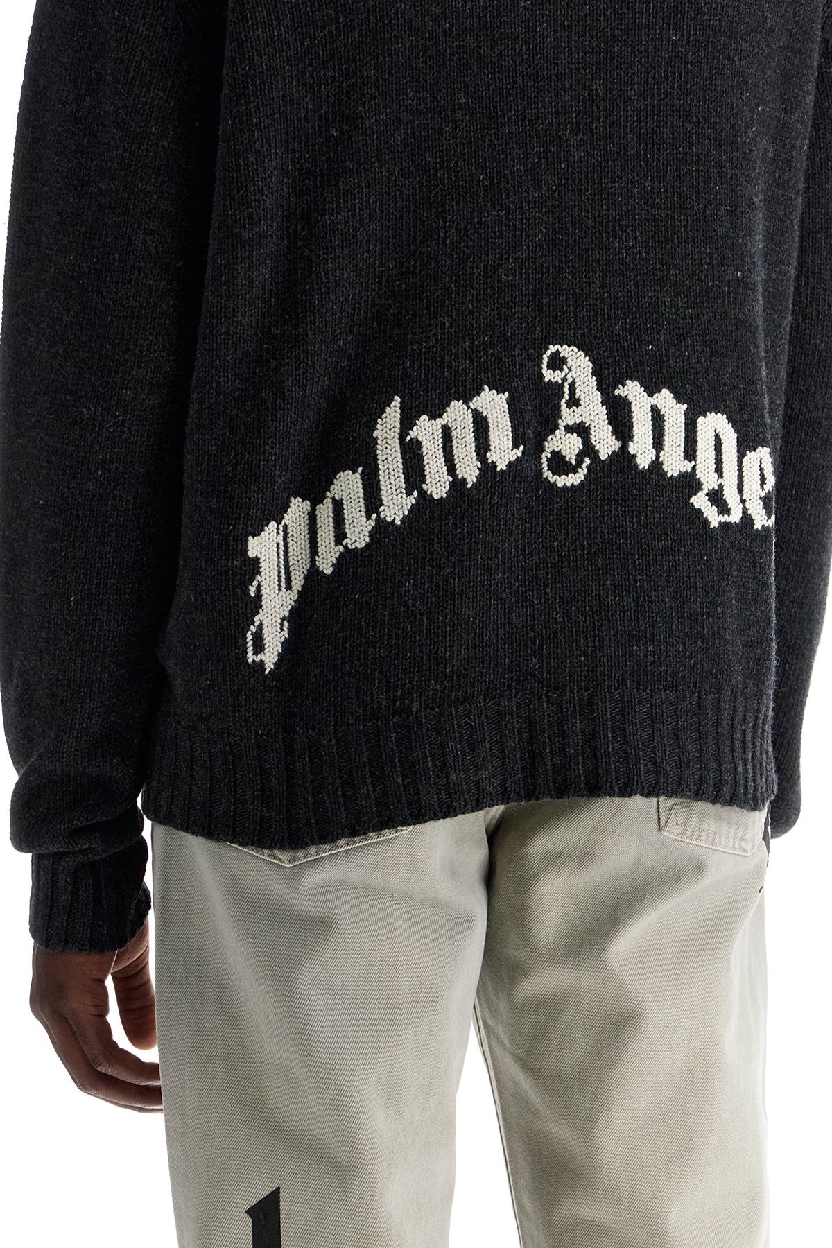 Curved Logo Pullover Sweater  - Grey