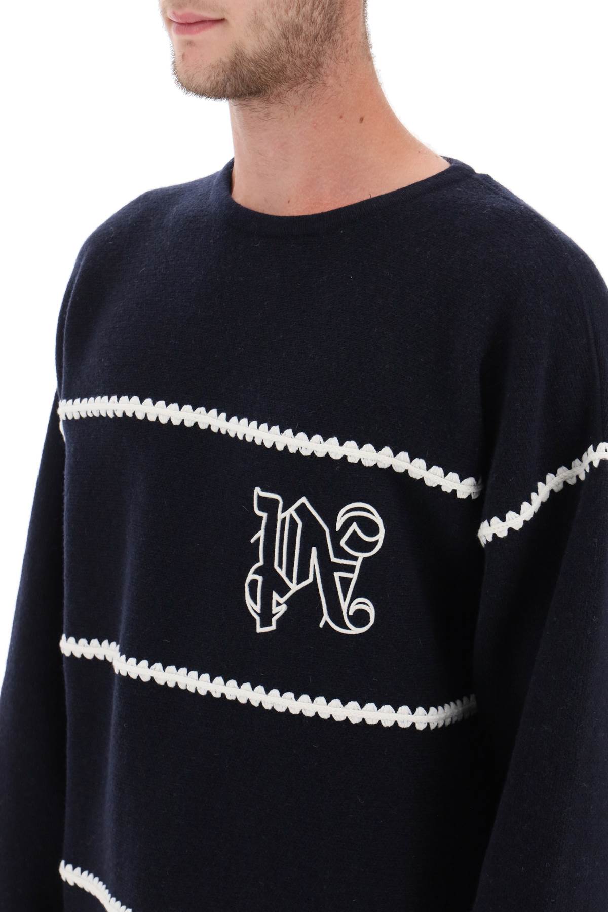 Embroidered Jacquard Sweater  - Blu