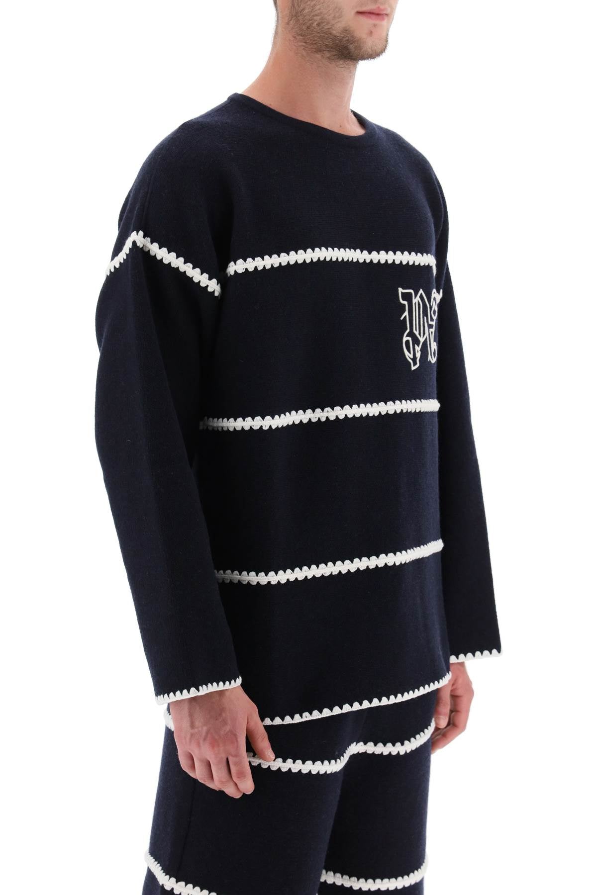 Embroidered Jacquard Sweater  - Blu