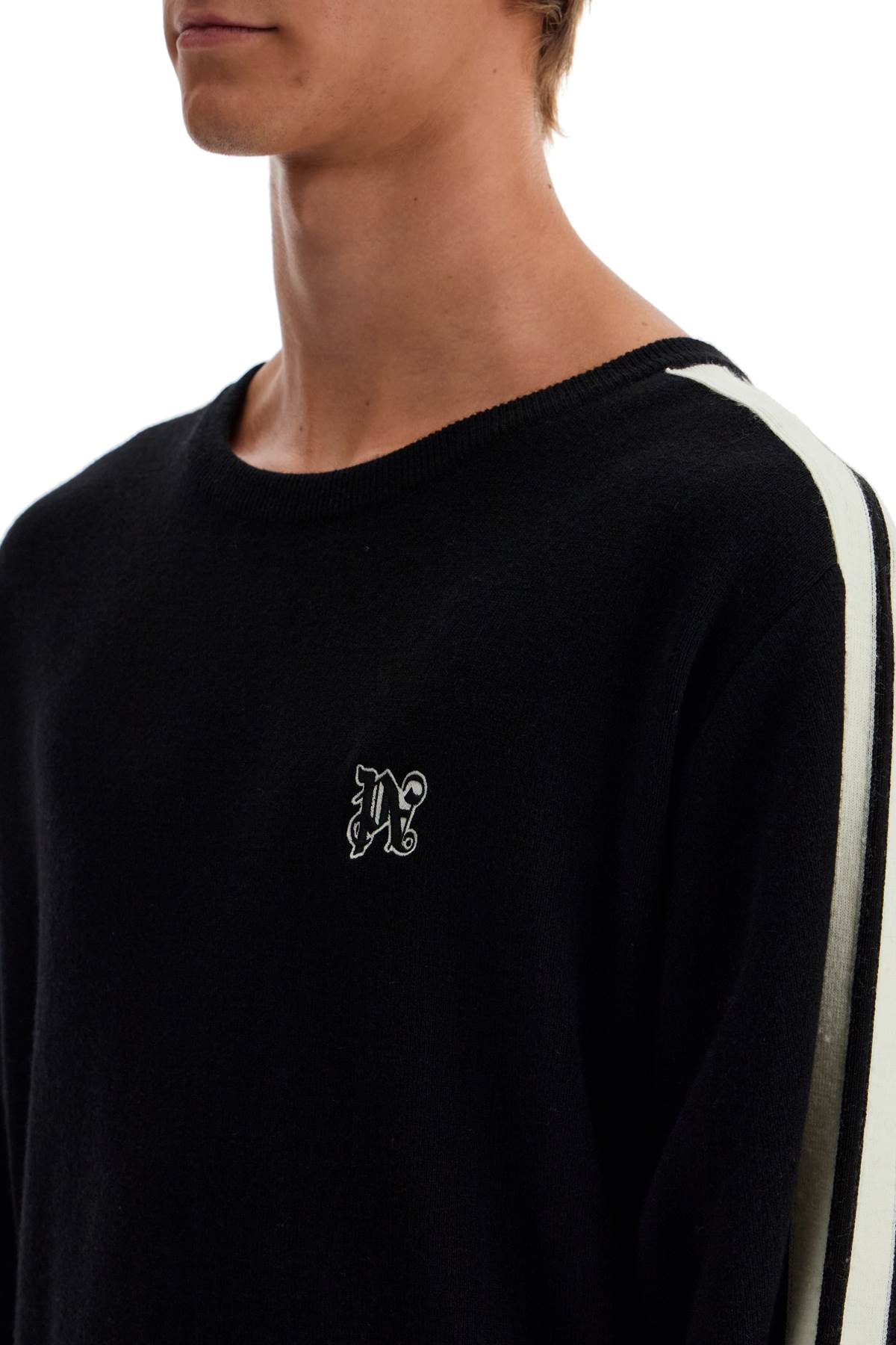 Track Band Pullover Sweater With  - Black