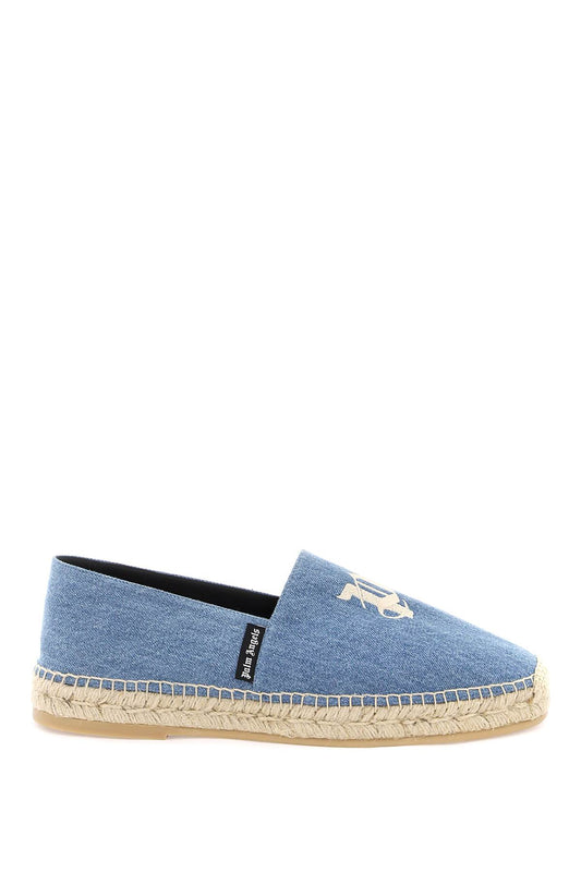 Denim Espadrilles With Embroidered Logo  - Blue