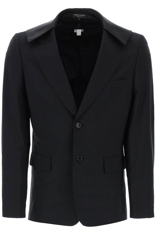 Satin Collar Blazer With Eight  - Black