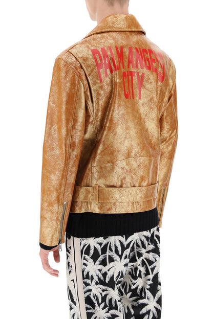 Pa City Biker Jacket In Laminated Leather  - Orange