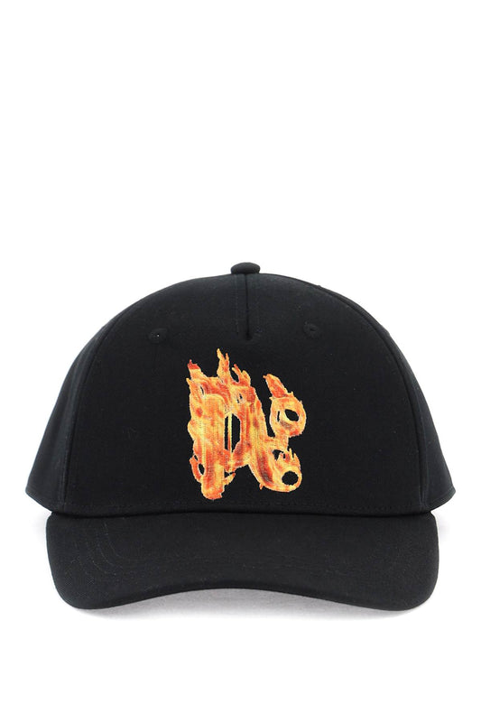 Burning Monogram Baseball Cap  - Black