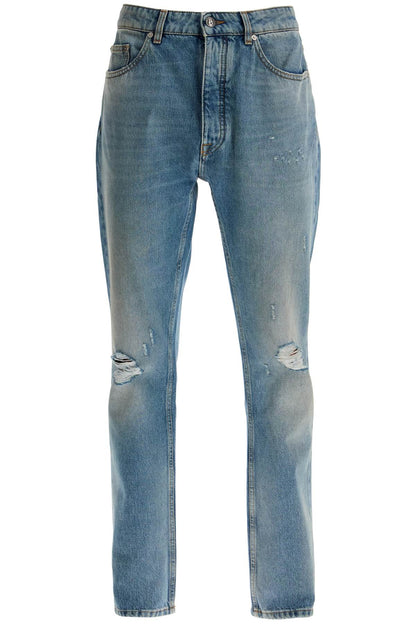 Straight Leg Monogram Print Jeans  - Blue