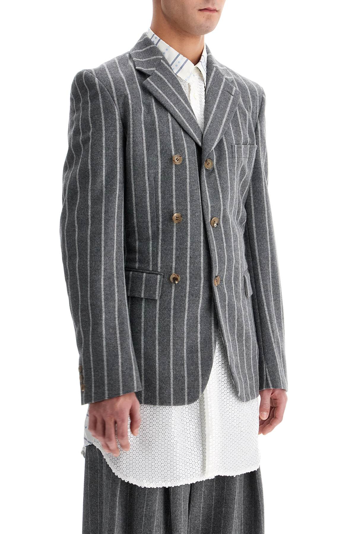 Striped Wool Jacket  - Grey