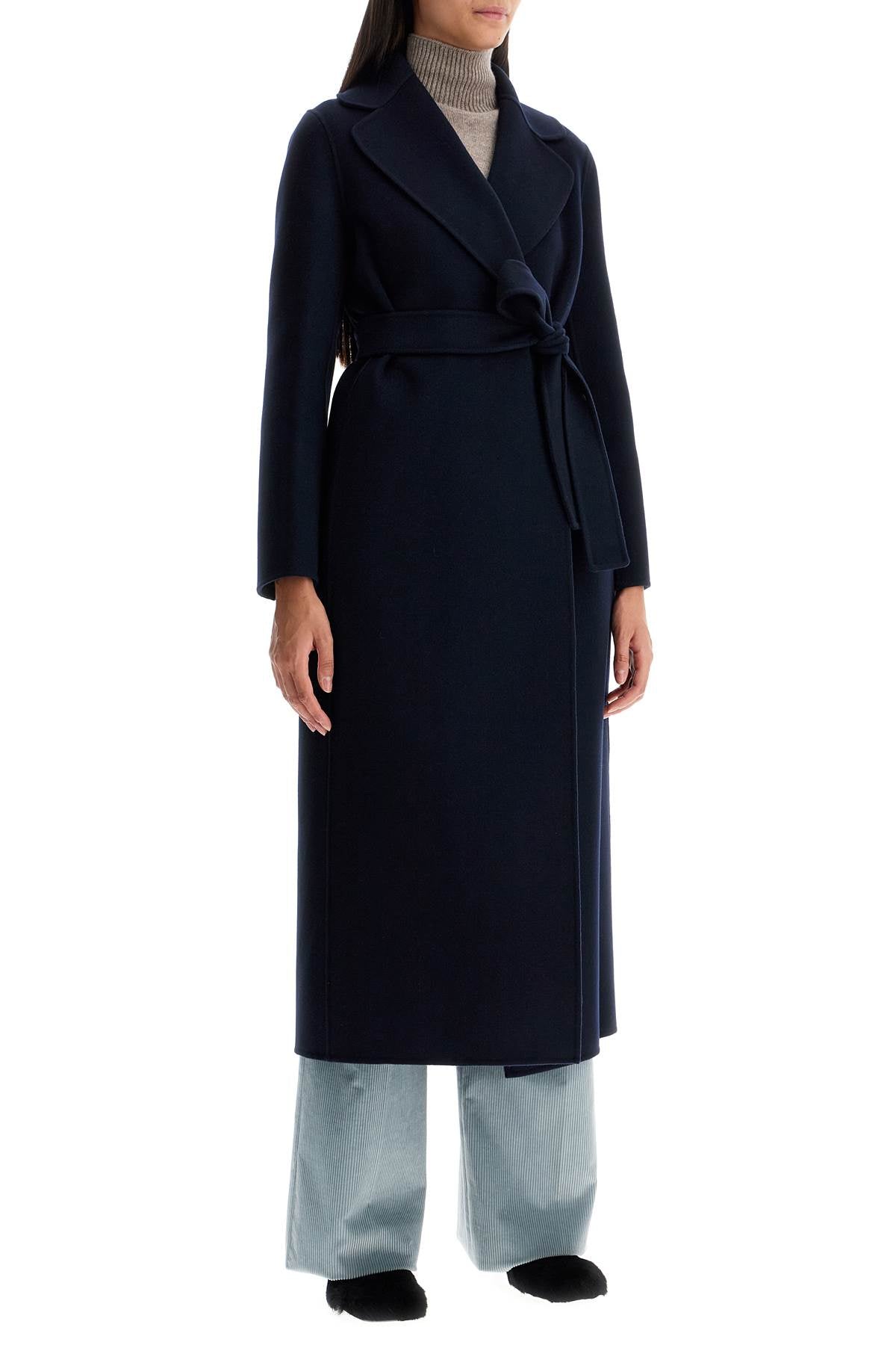 Poldo Wrap Coat In Virgin Wool  - Blue