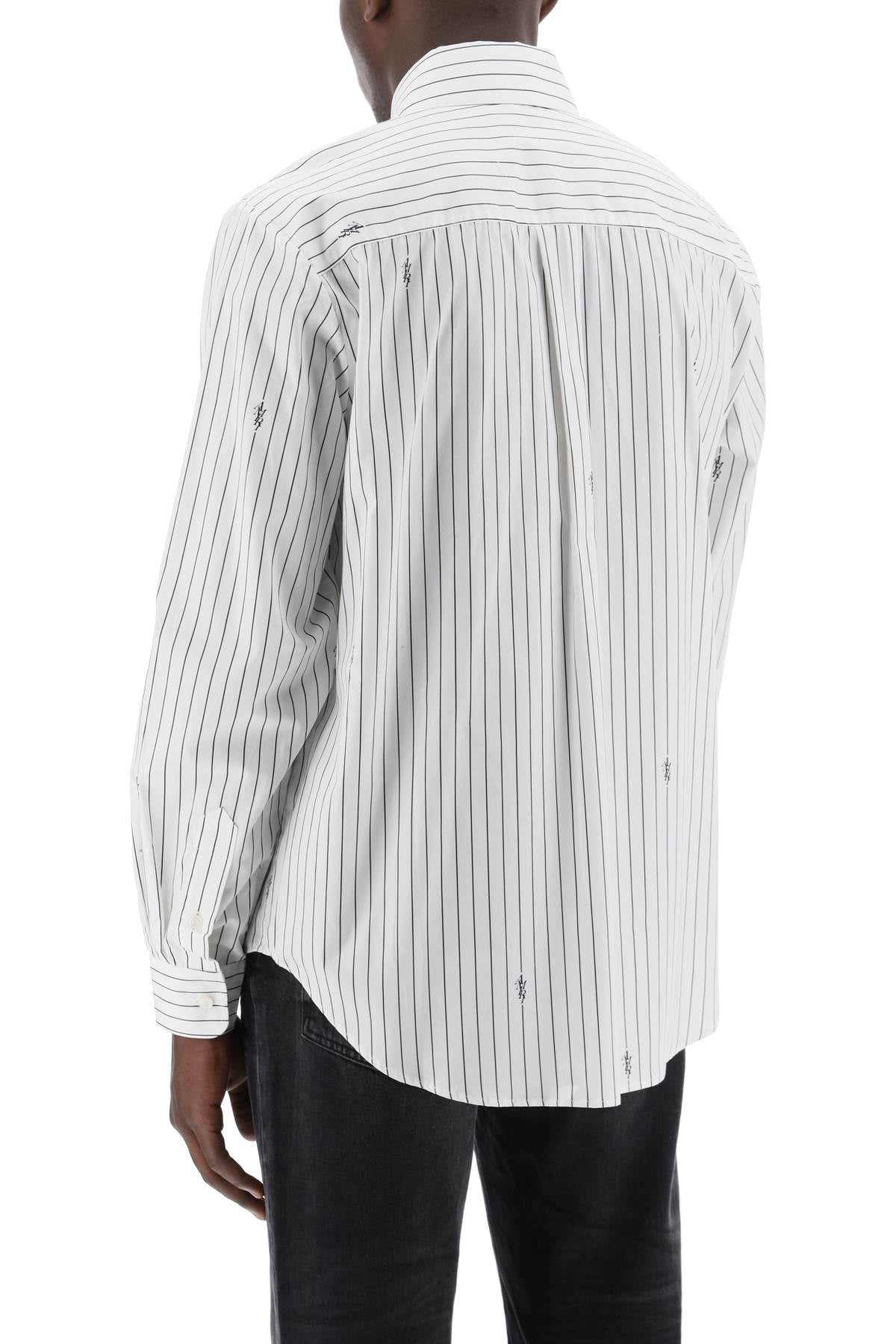 Striped Shirt With Staggered Logo  - White