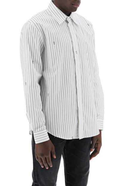 Striped Shirt With Staggered Logo  - White