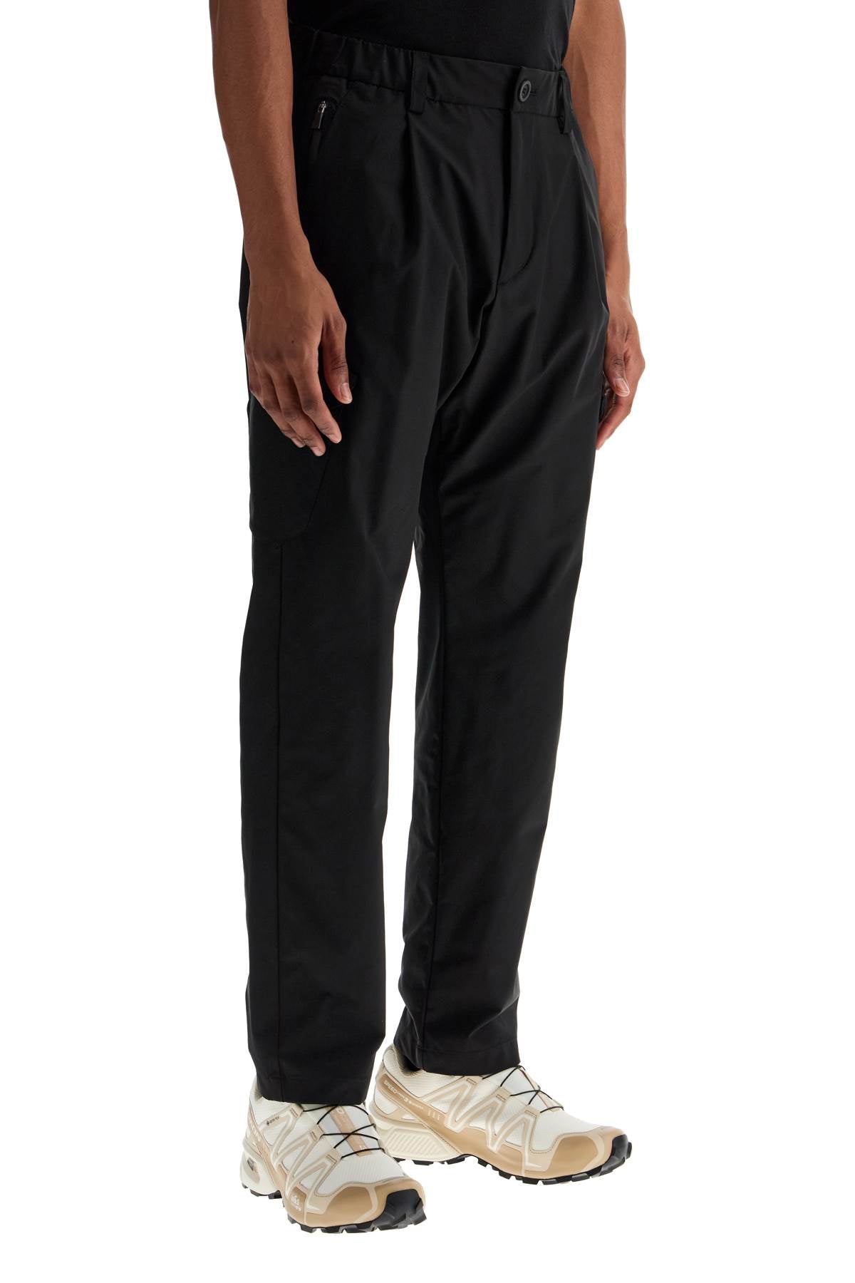 Black Polyester Pants With Patch Pockets  - Black