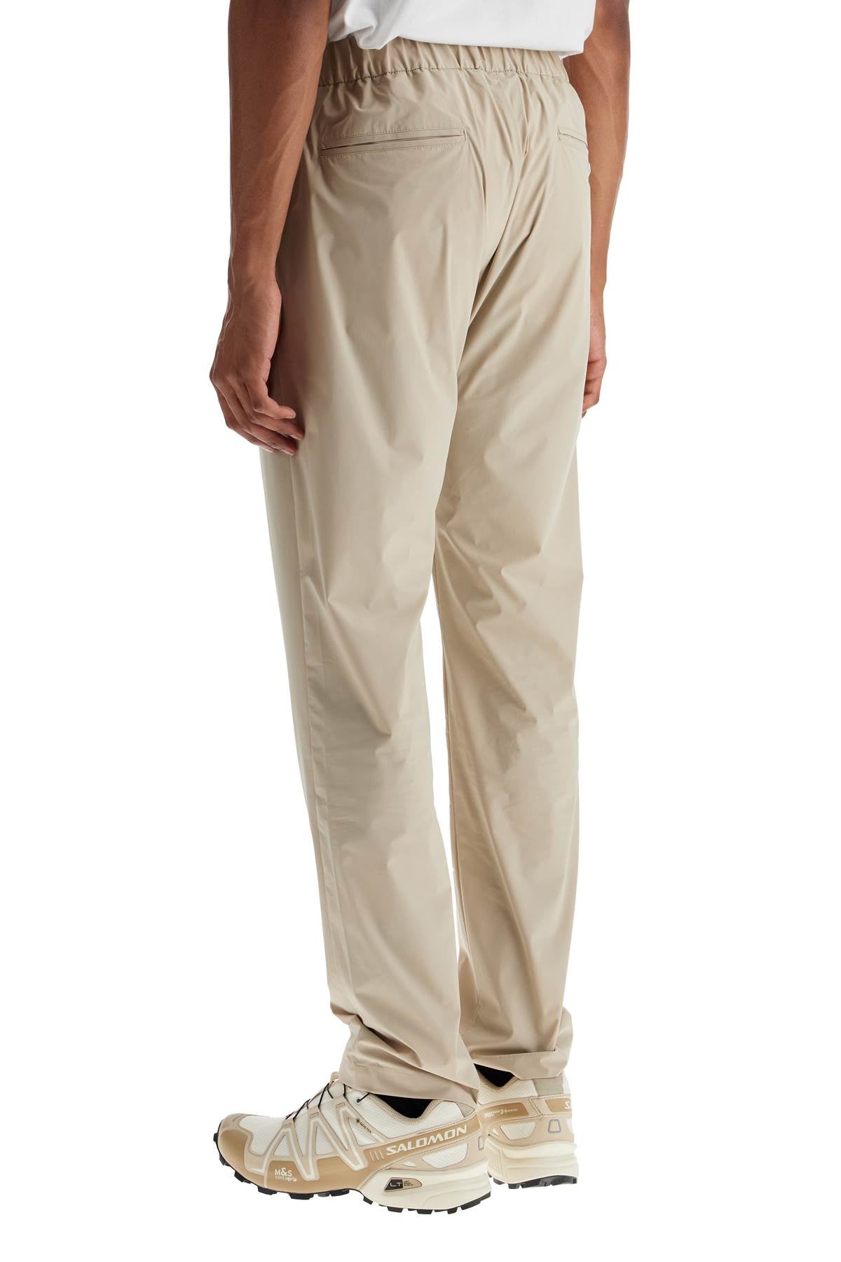 Beige Nylon Straight Pants  - Beige