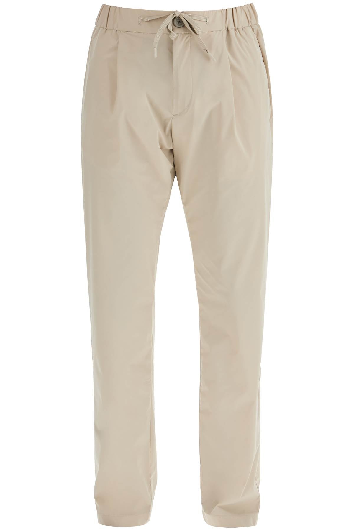 Beige Nylon Straight Pants  - Beige