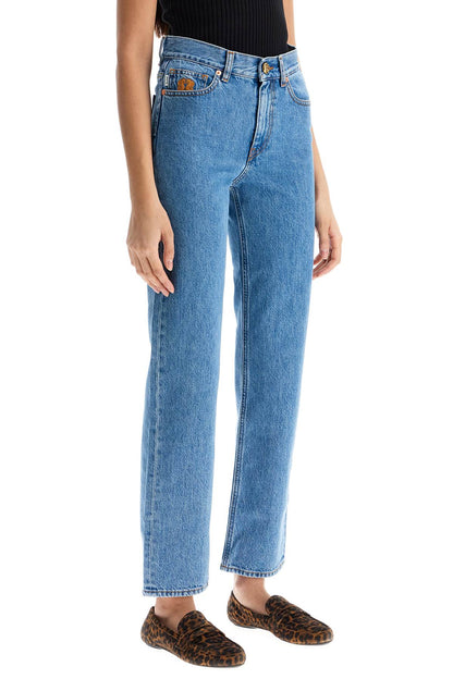 Light Blue Cotton Jeans With Distinctive Embroidery  - Blue