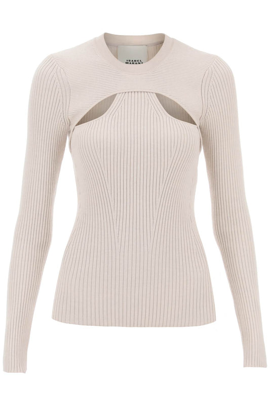 'zana' Cut-out Sweater In Ribbed Knit  - Beige