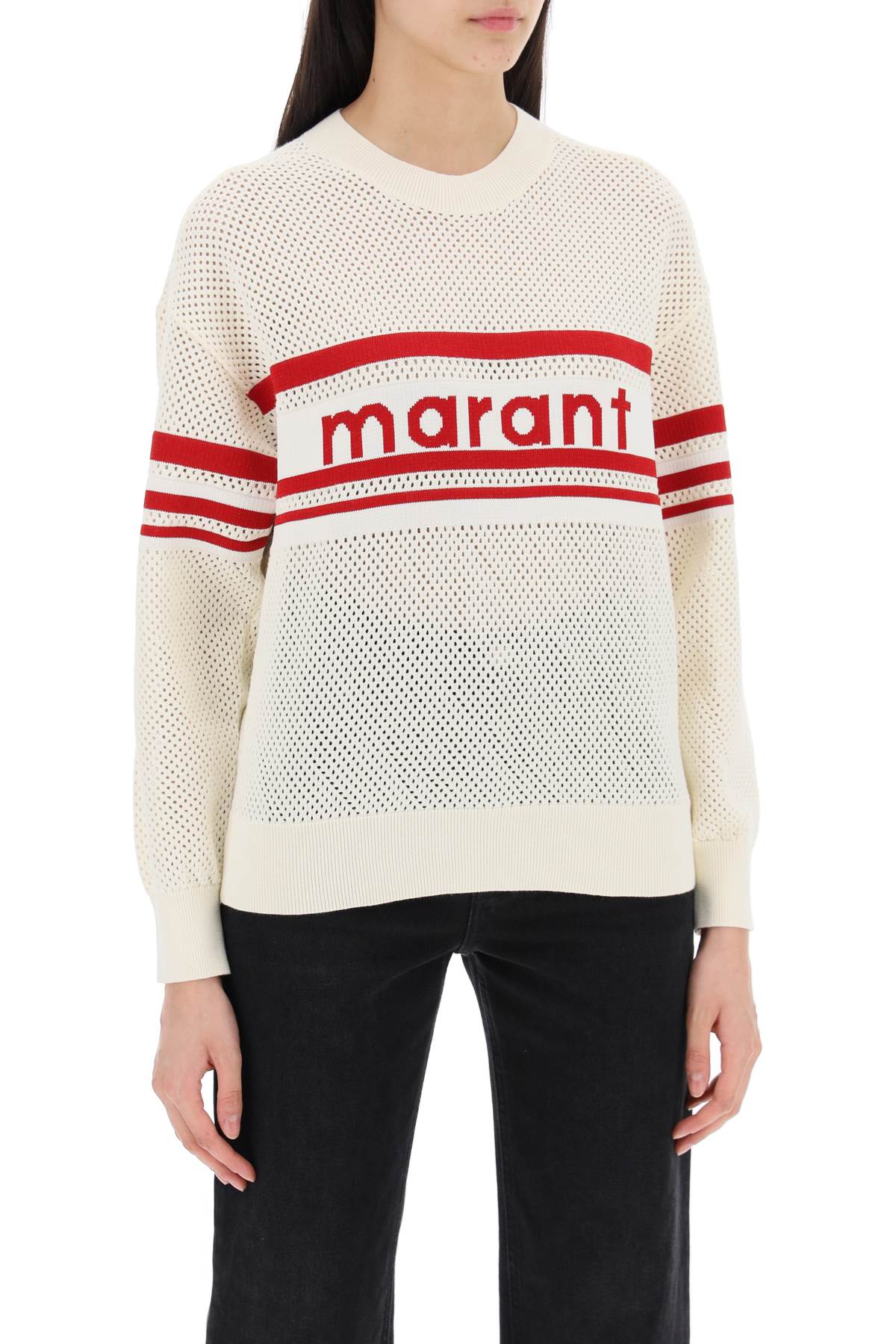 "arwen Logo Perforated Knit Pullover  - Bianco