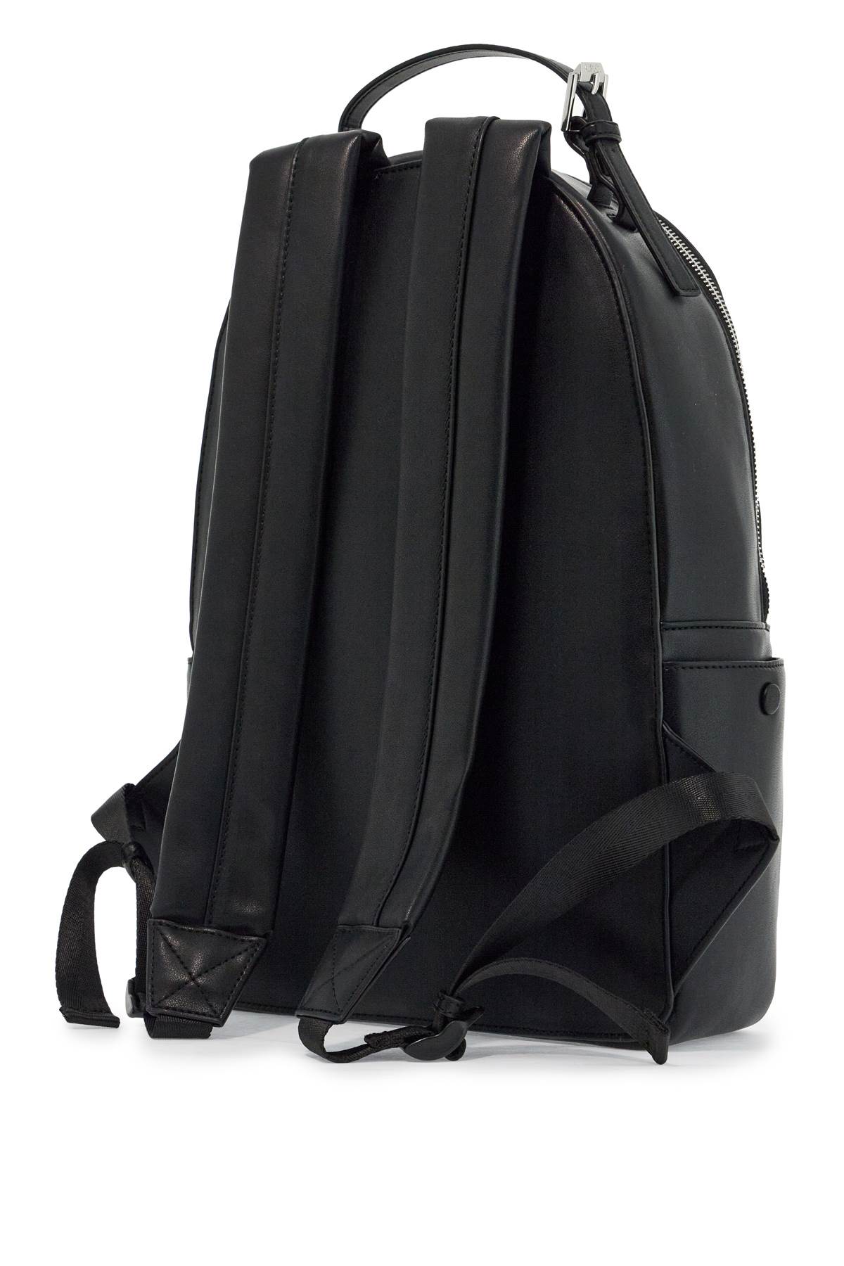 Black Unisex Backpack In Polyurethane With Adjustable Straps  - Black