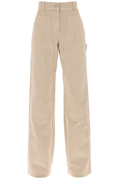 'gd Bull' Cargo Pants With Embroidered Palm Trees  - Beige