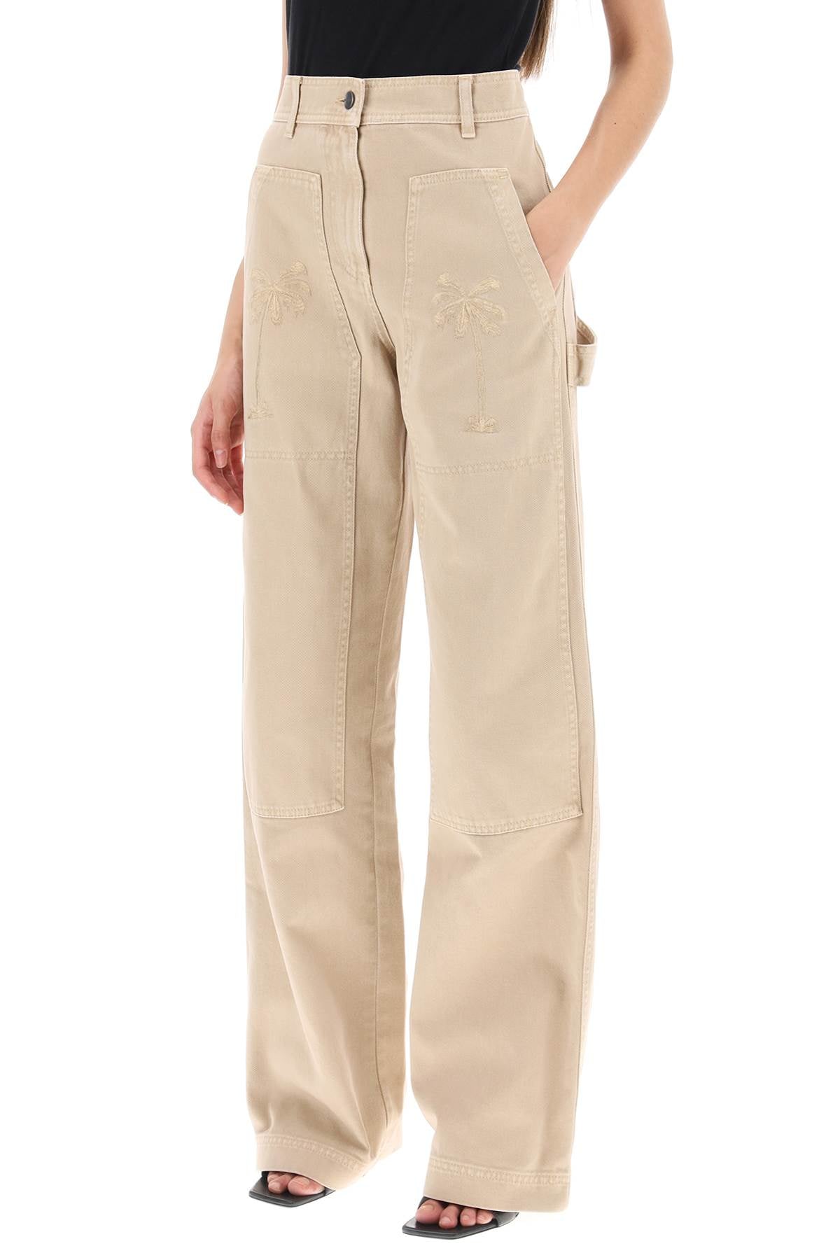 'gd Bull' Cargo Pants With Embroidered Palm Trees  - Beige