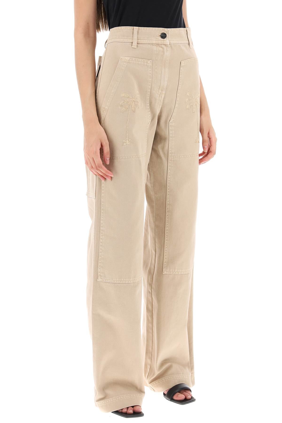 'gd Bull' Cargo Pants With Embroidered Palm Trees  - Beige