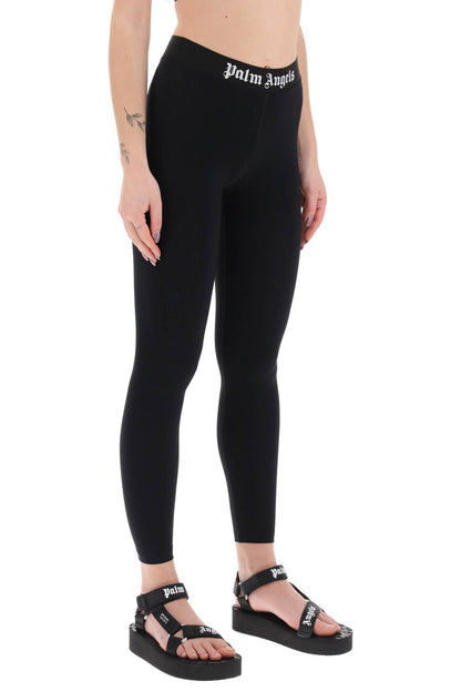 Sporty Leggings With Branded Stripe  - Black