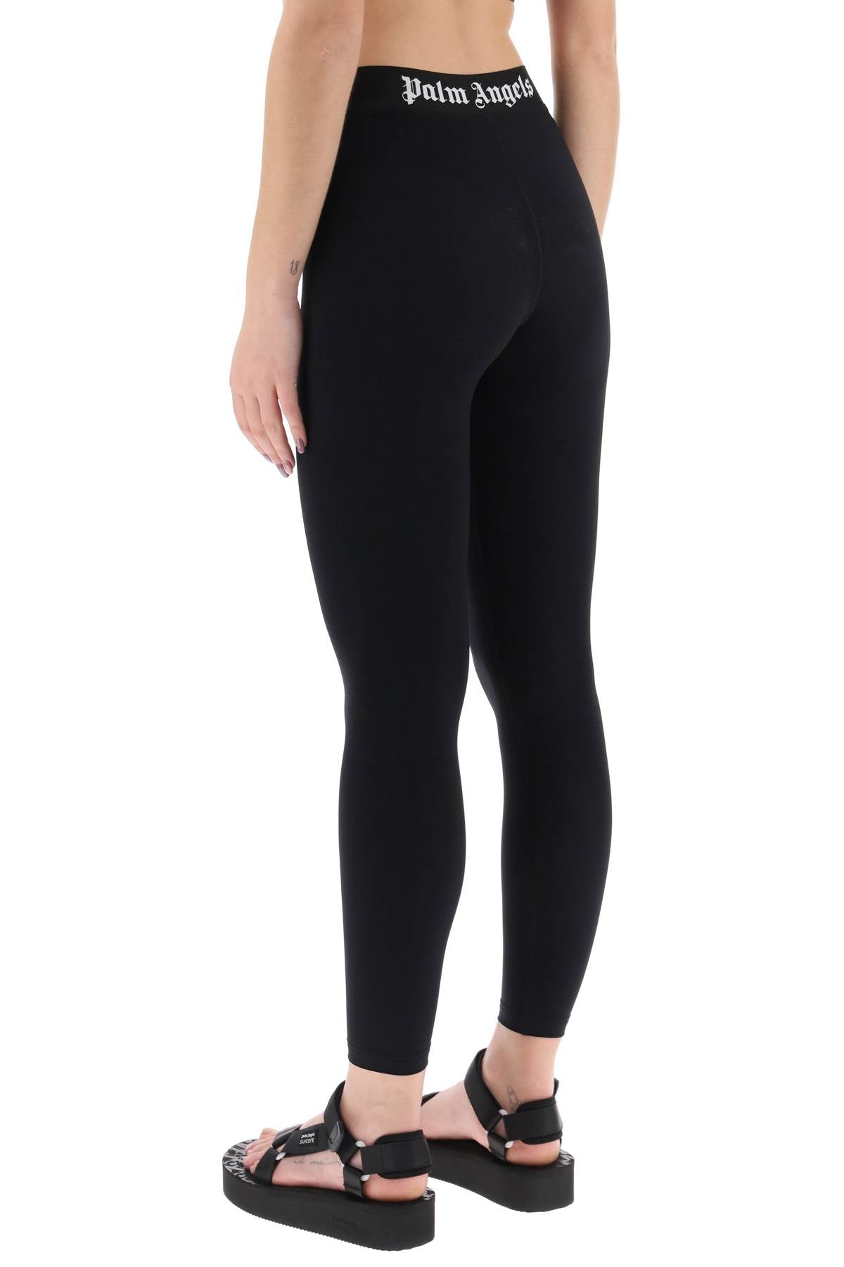 Sporty Leggings With Branded Stripe  - Black