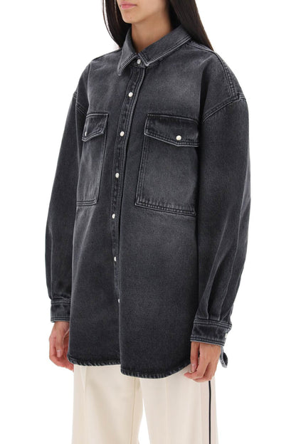 Oversized Snap-up Denim Shirt  - Nero