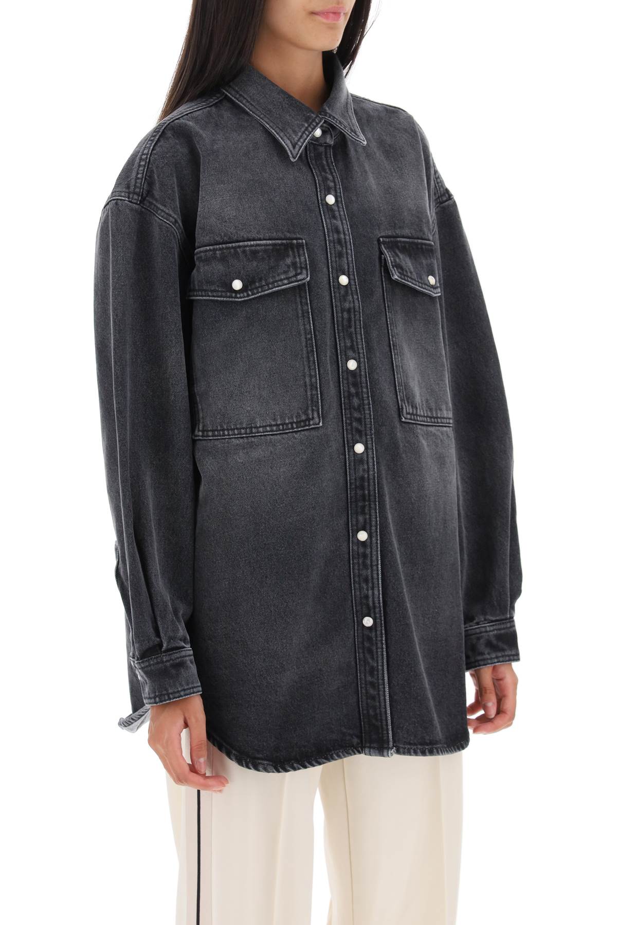 Oversized Snap-up Denim Shirt  - Nero