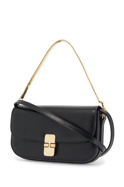 Elegant Black Leather Clutch With Shoulder Strap And Gold Chain  - Black