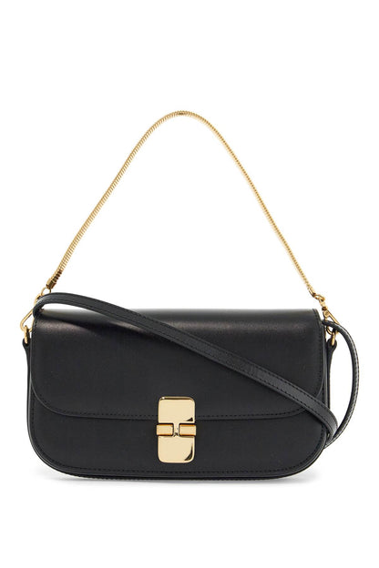 Elegant Black Leather Clutch With Shoulder Strap And Gold Chain  - Black